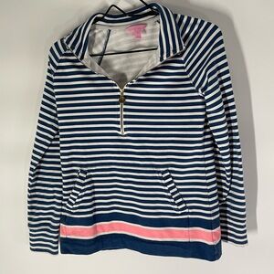 Lilly Pulitzer Striped Blue and White Pullover with Pink Accents
